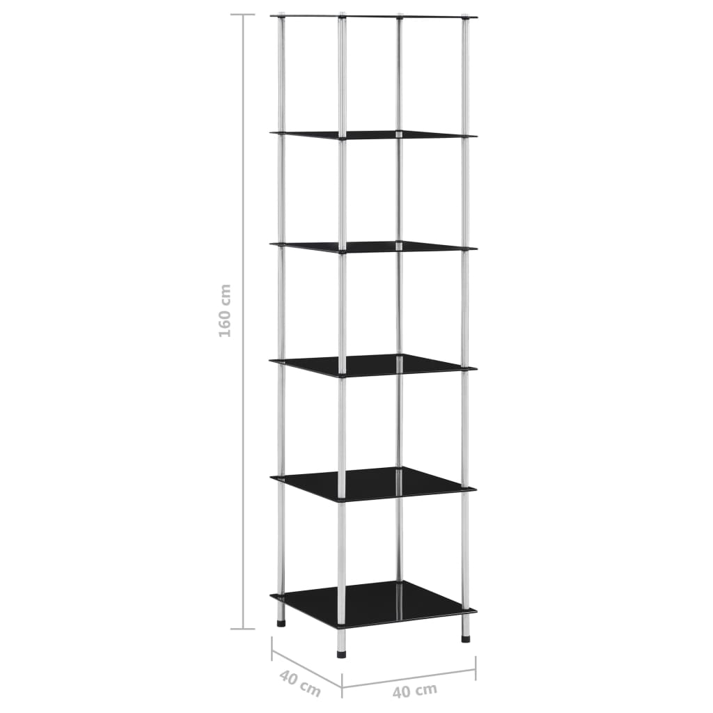 Hylle 6 etasjer svart 40x40x160 cm herdet glass