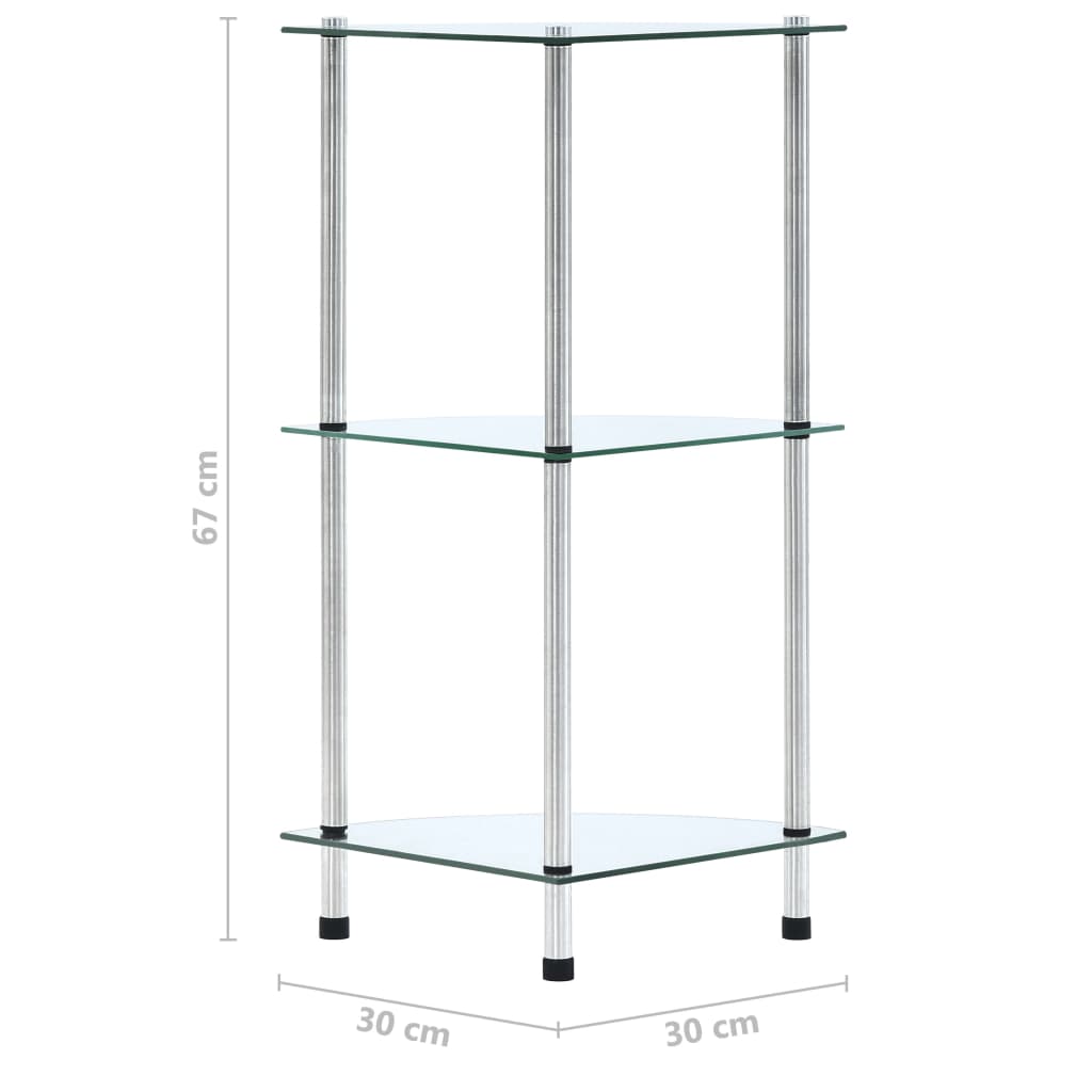 Hylle 3 etasjer gjennomsiktig 30x30x67 cm herdet glass