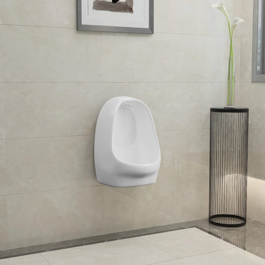 Vegghengt urinal med spyleventil keramisk hvit
