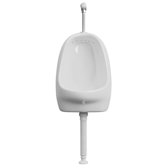Vegghengt urinal med spyleventil keramisk hvit