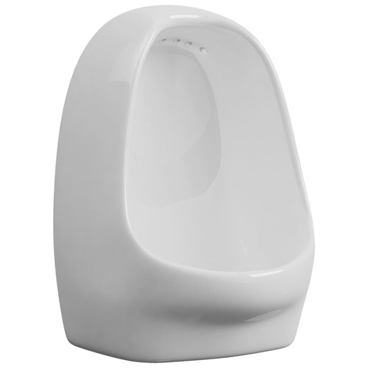 Vegghengt urinal med spyleventil keramisk hvit