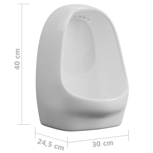 Vegghengt urinal med spyleventil keramisk hvit