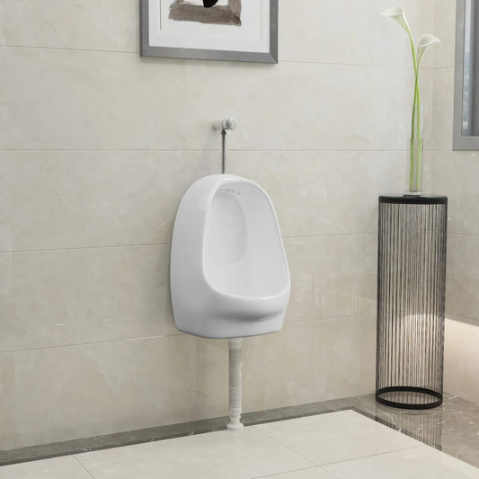Vegghengt urinal med spyleventil keramisk hvit
