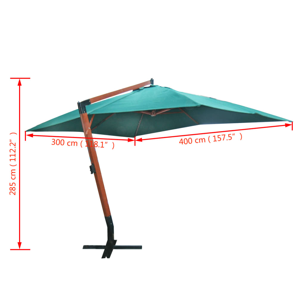 Parasol 300 x 400 cm grønn svevende