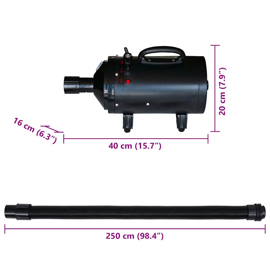 Hundehårføner med 3 dyser svart 2400 W
