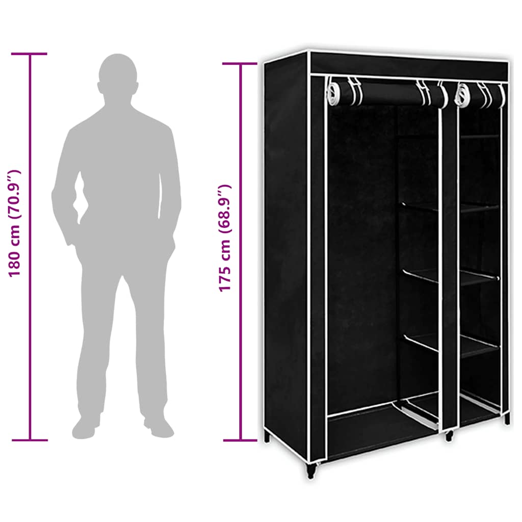 Sammenleggbar garderobe svart 110 x 45 x 175 cm