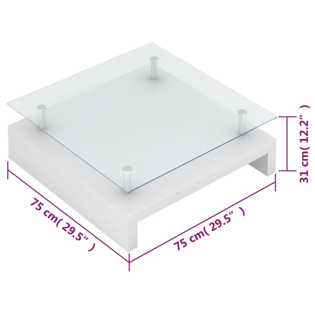 Salongbord med glassflate hvit