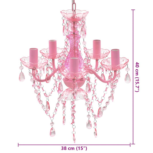 Krystallkrone 5 pærer rosa