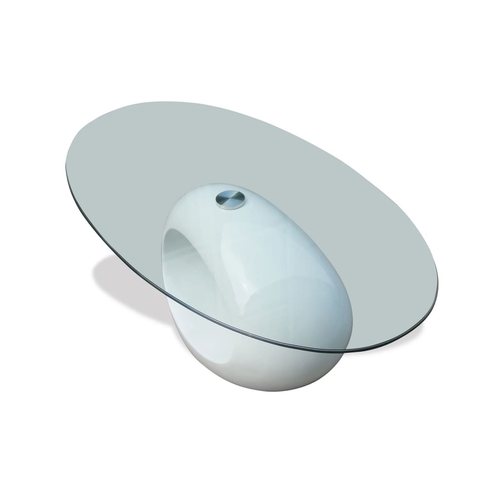Salongbord med oval glassflate høyglans hvit