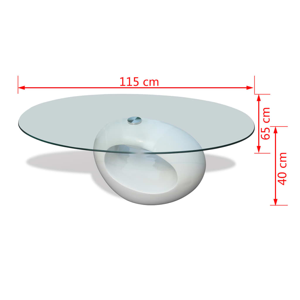 Salongbord med oval glassflate høyglans hvit