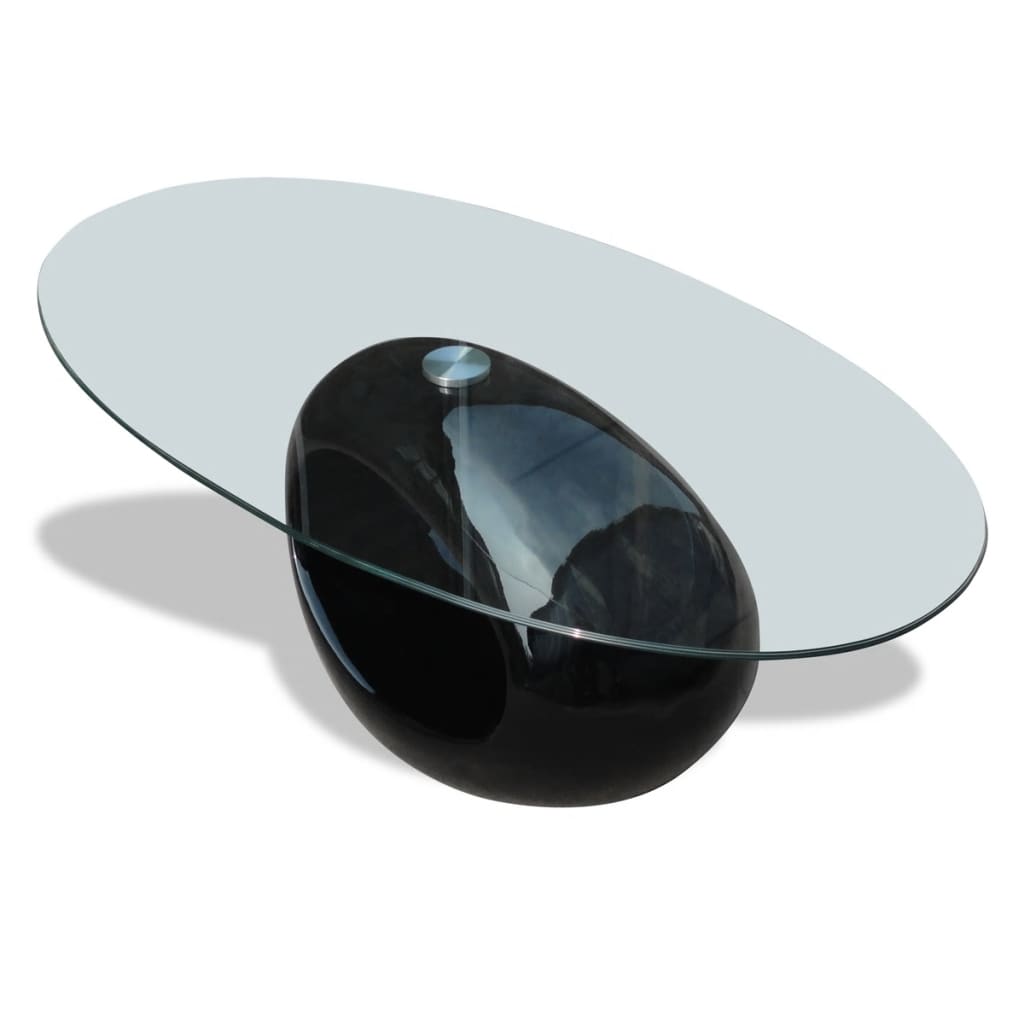 Salongbord med oval glassflate høyglans svart