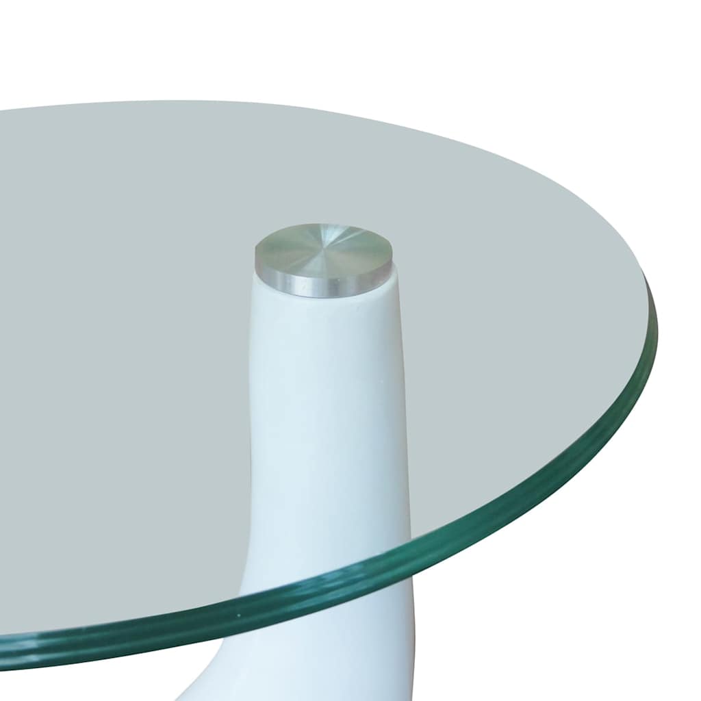 Salongbord med rund glassflate 2 stk høyglans hvit