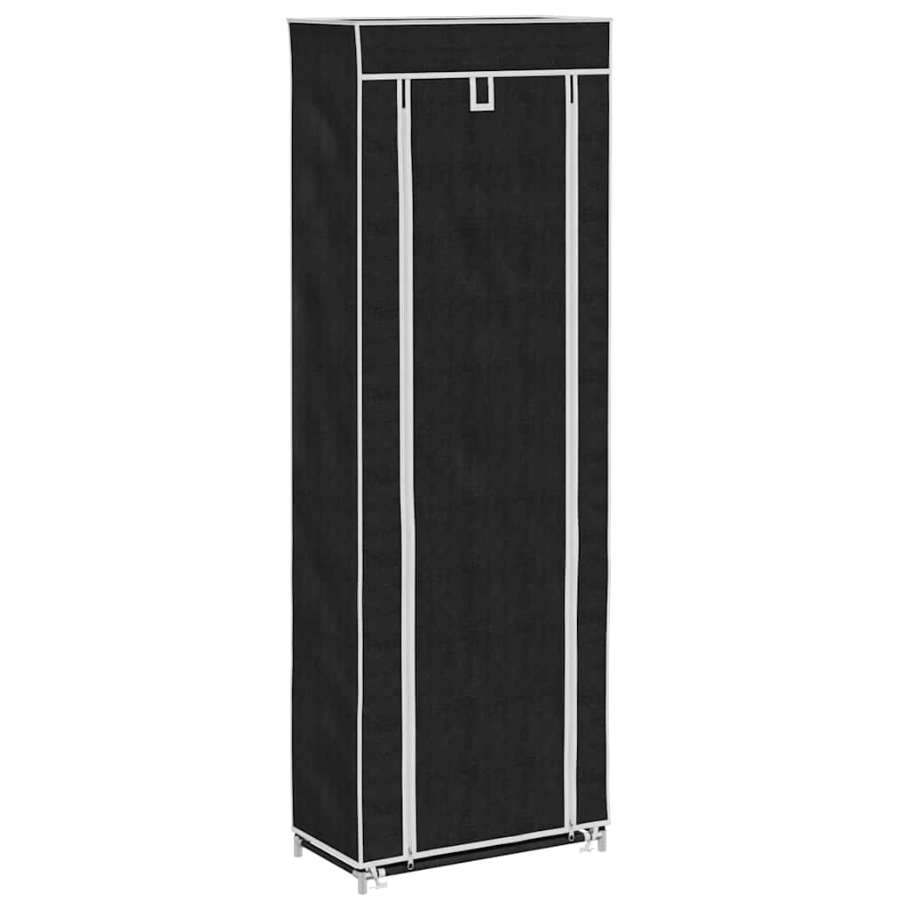 Skoskap i stoff med trekk 57 x 29 x 162 cm svart