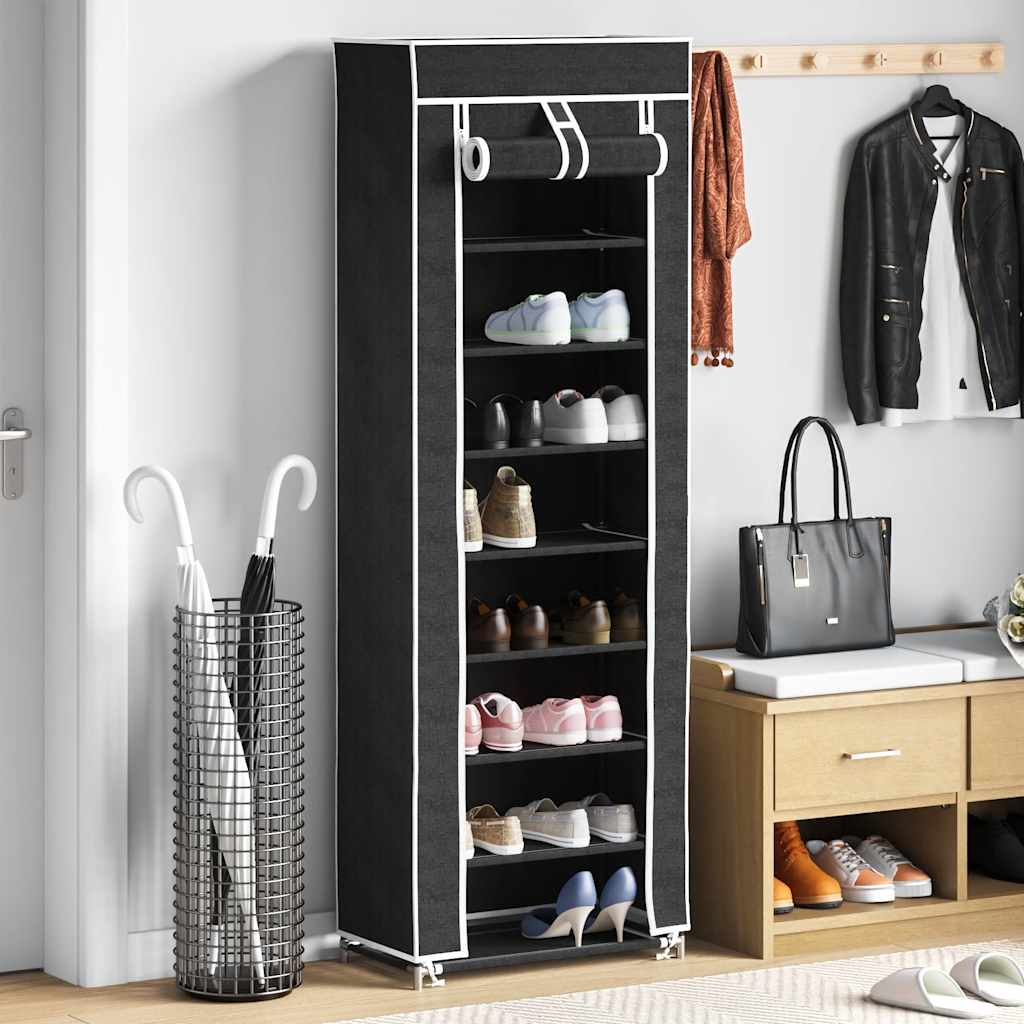 Skoskap i stoff med trekk 57 x 29 x 162 cm svart