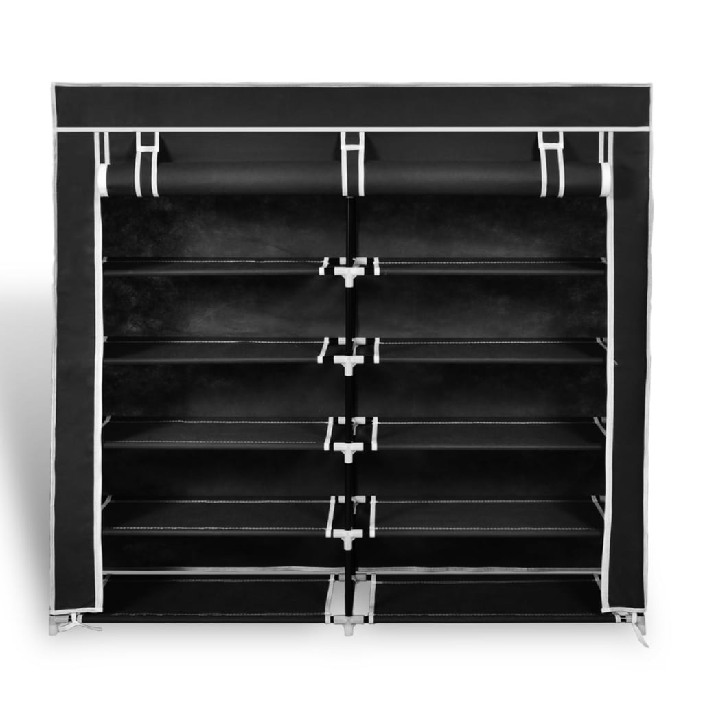 Skoskap i stoff med trekk 115 x 28 x 110 cm svart