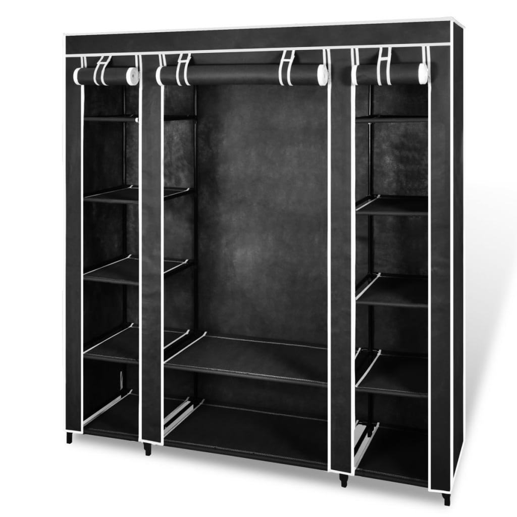 Garderobeskap med hyller og stenger 45x150x176 cm svart stoff