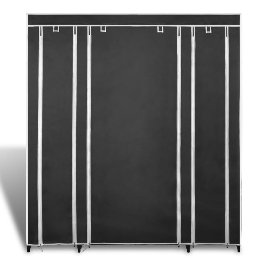 Garderobeskap med hyller og stenger 45x150x176 cm svart stoff