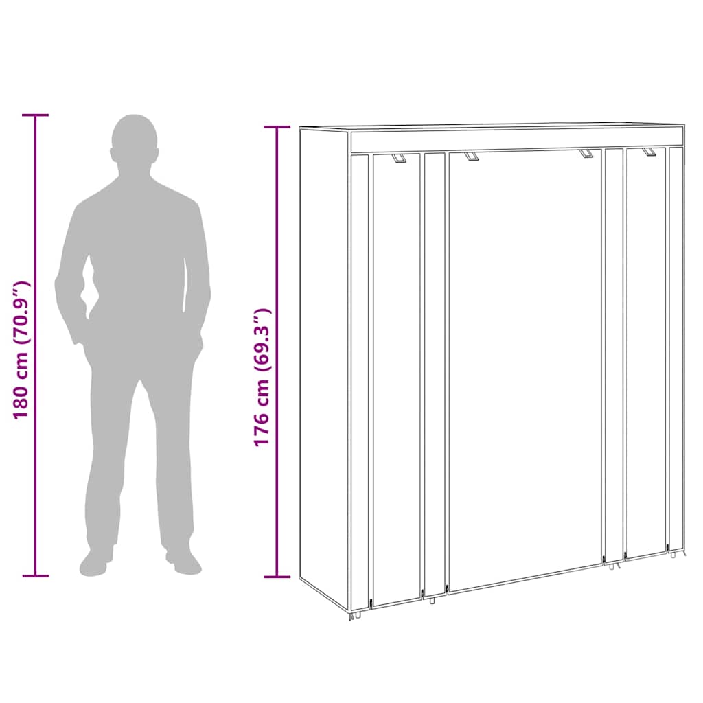 Garderobeskap med hyller og stenger 45x150x176 cm svart stoff
