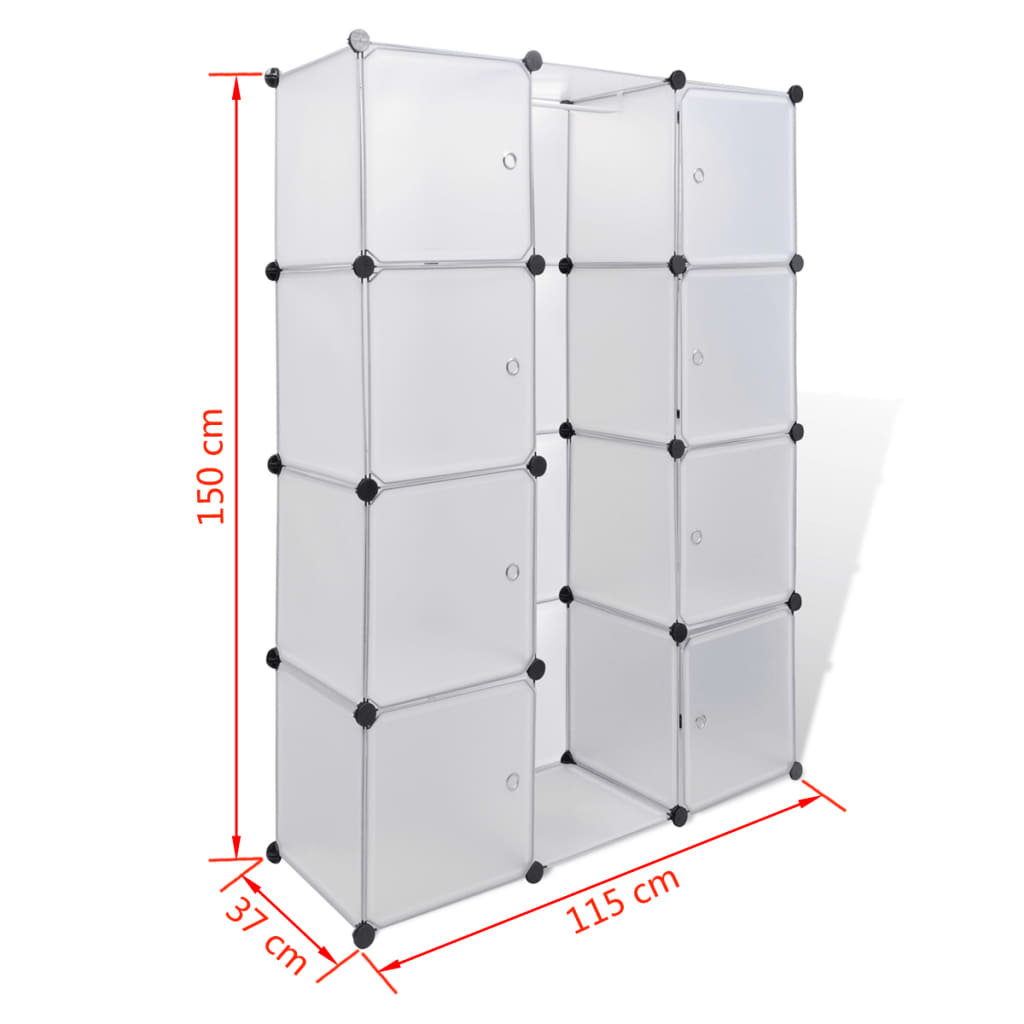 Modulskap med 9 rom 109x36,5x143 cm hvit