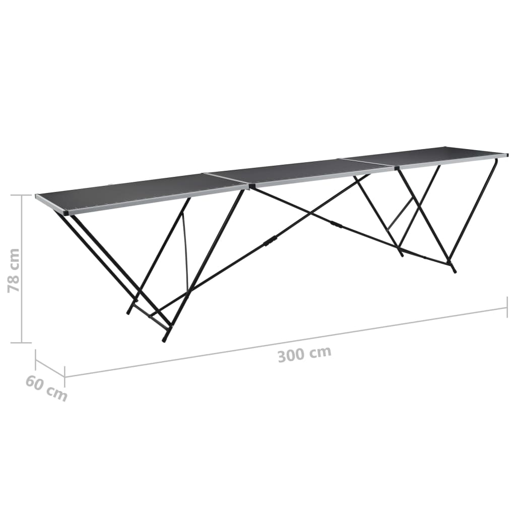 Foldbart tapetbord MDF og aluminium 300x60x78 cm