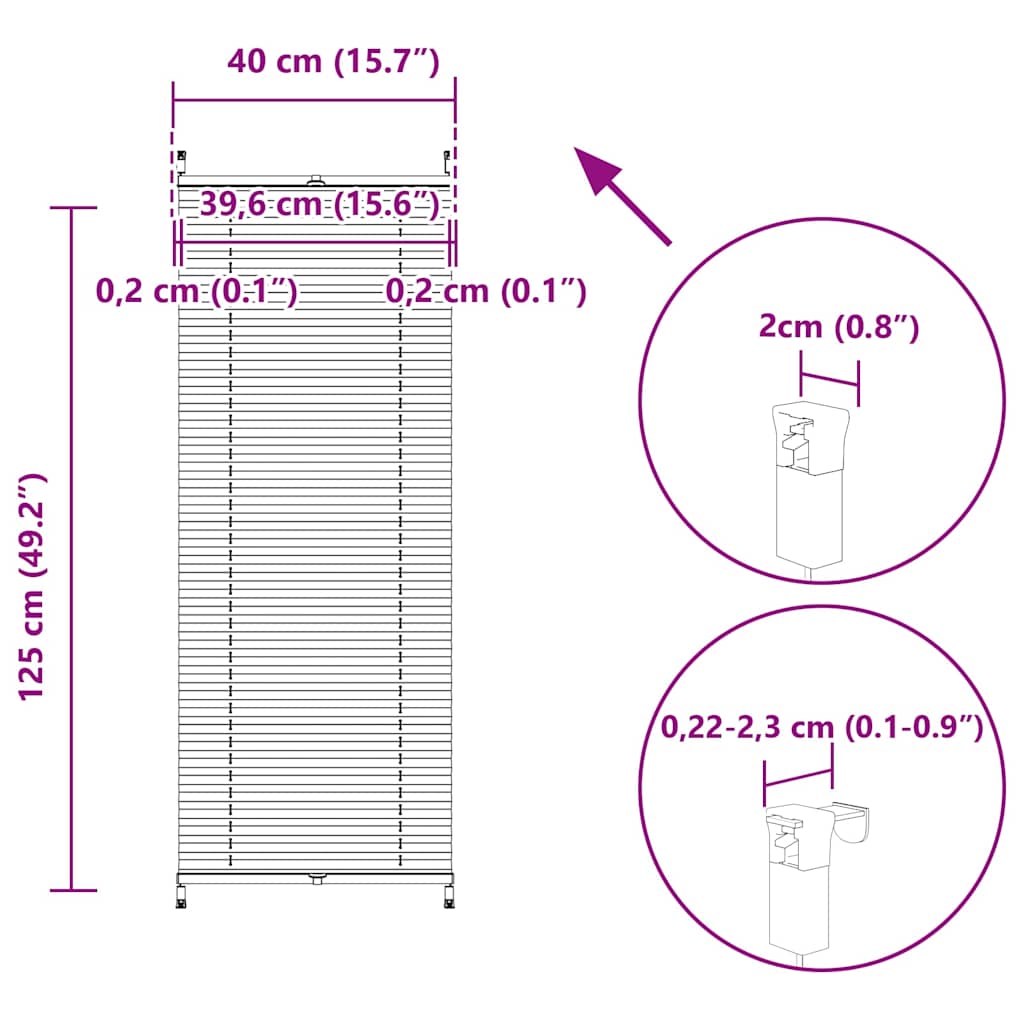 Plissegardiner 40x125cm Hvit