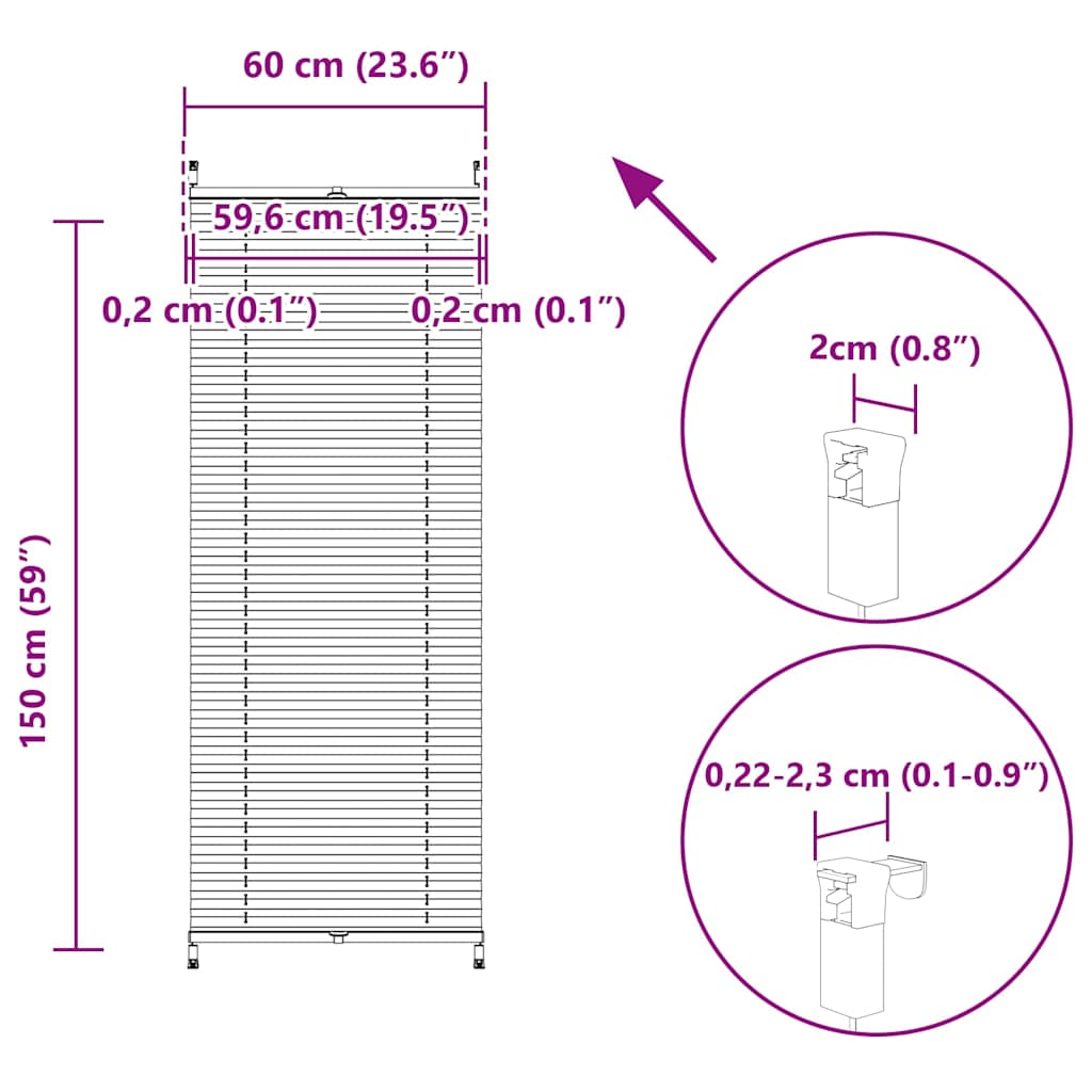 Plissegardiner 60x150cm Hvit
