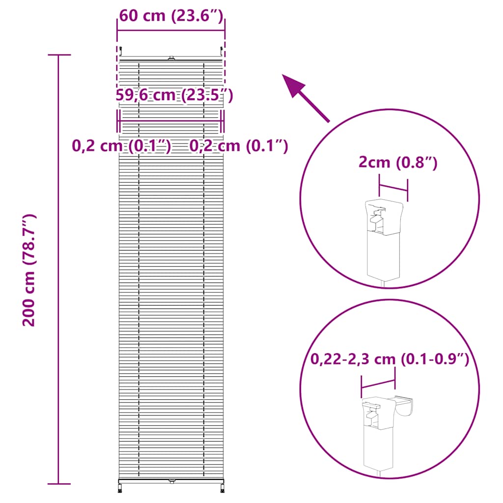 Plissegardiner 60 x 200 cm Hvit