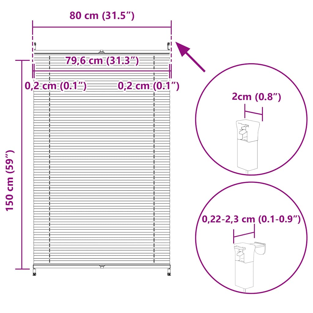 Plissegardiner 80 x 150 cm Krem