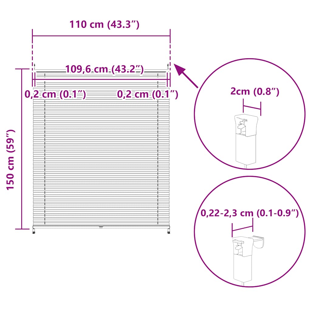 Plissegardiner 110 x 150 cm Krem vidaXL