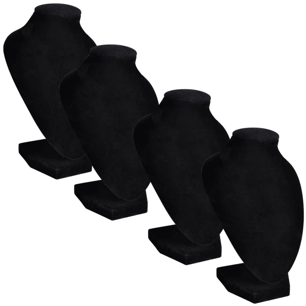 Flannell Smykkeholder Halskjede Bust Svart 9 x 8,5 x 15 cm 4 stk vidaXL