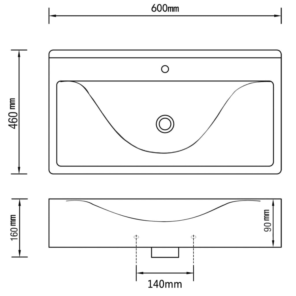 Luksus keramisk servant 60x46cm hvit