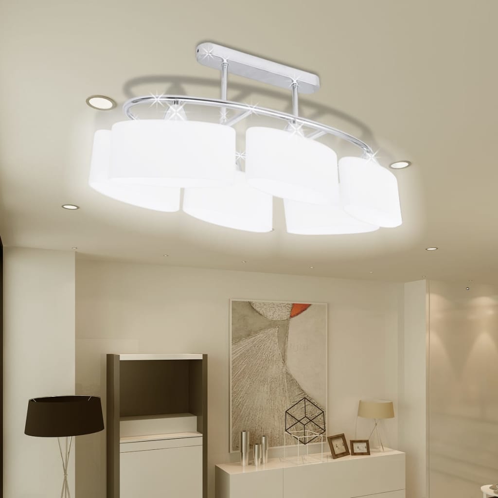 Taklampe med ellipsoide glasskjermer for 6 E14-lyspærer