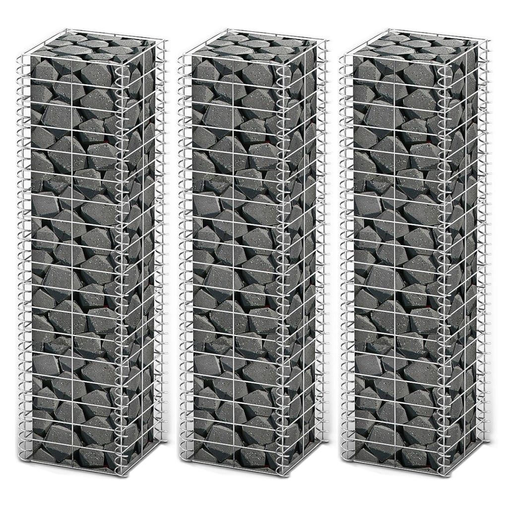 Gabionsett 3 stk galvanisert tråd 25 x 25 x 100 cm