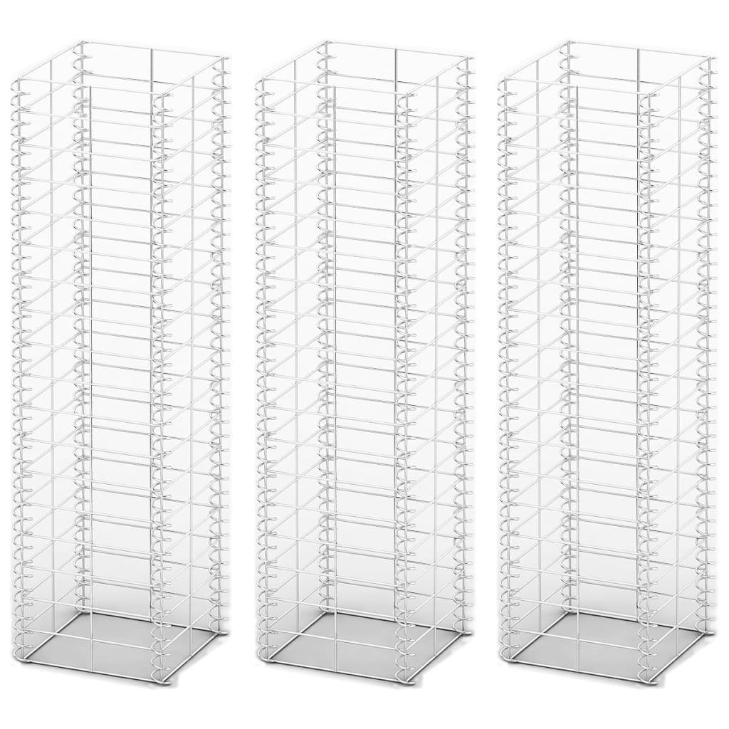 Gabionsett 3 stk galvanisert tråd 25 x 25 x 100 cm