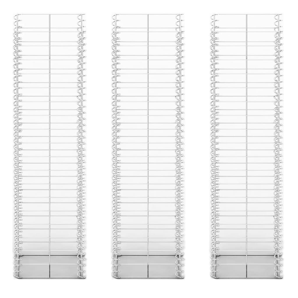 Gabionsett 3 stk galvanisert tråd 25 x 25 x 100 cm