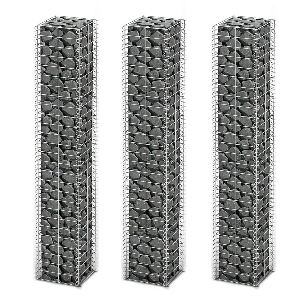 Gabionsett 3 stk galvanisert tråd 25 x 25 x 150 cm