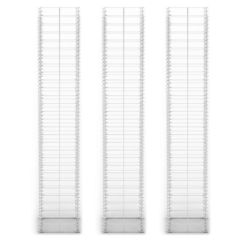 Gabionsett 3 stk galvanisert tråd 25 x 25 x 150 cm