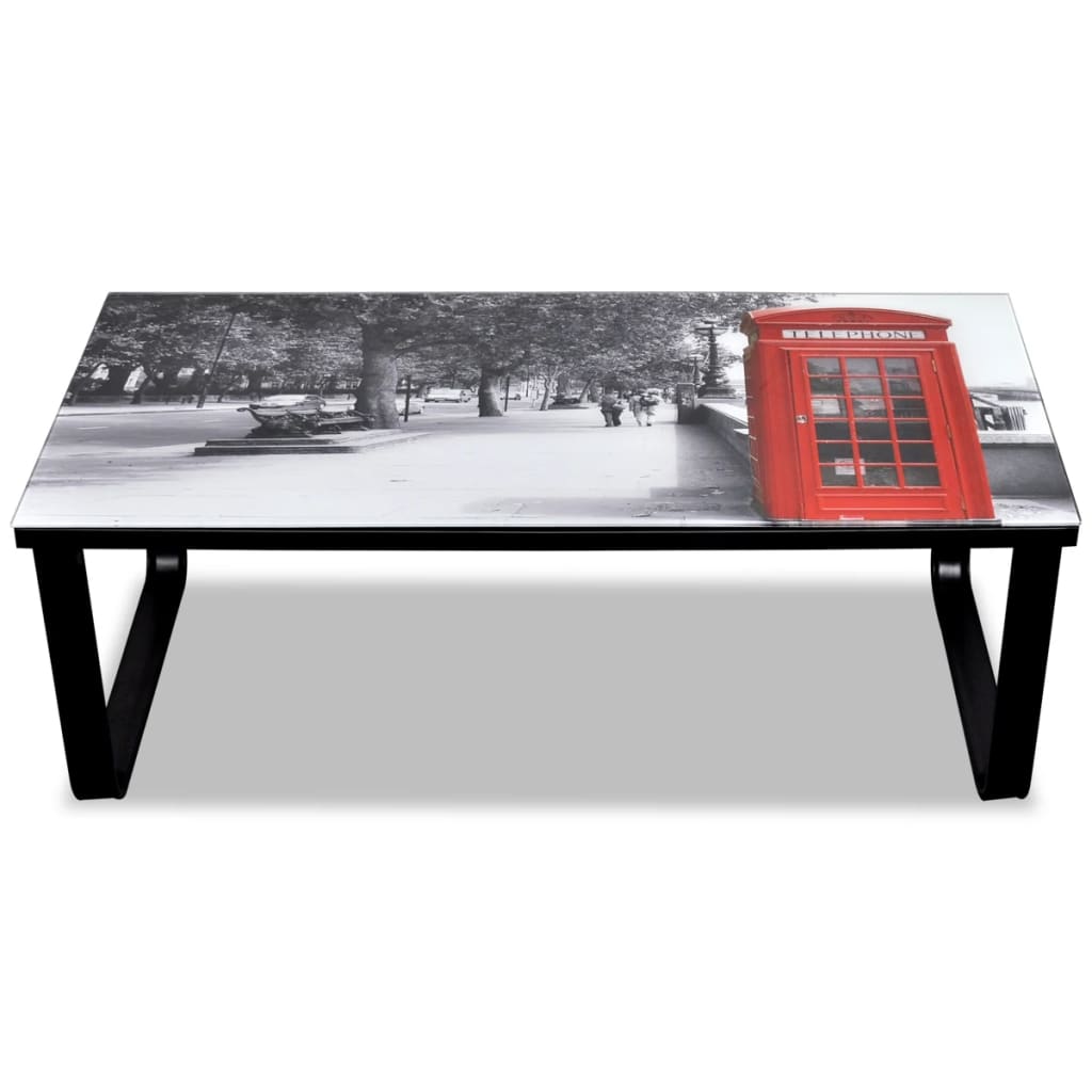 Salongbord med telefonkiosk-print glassplate