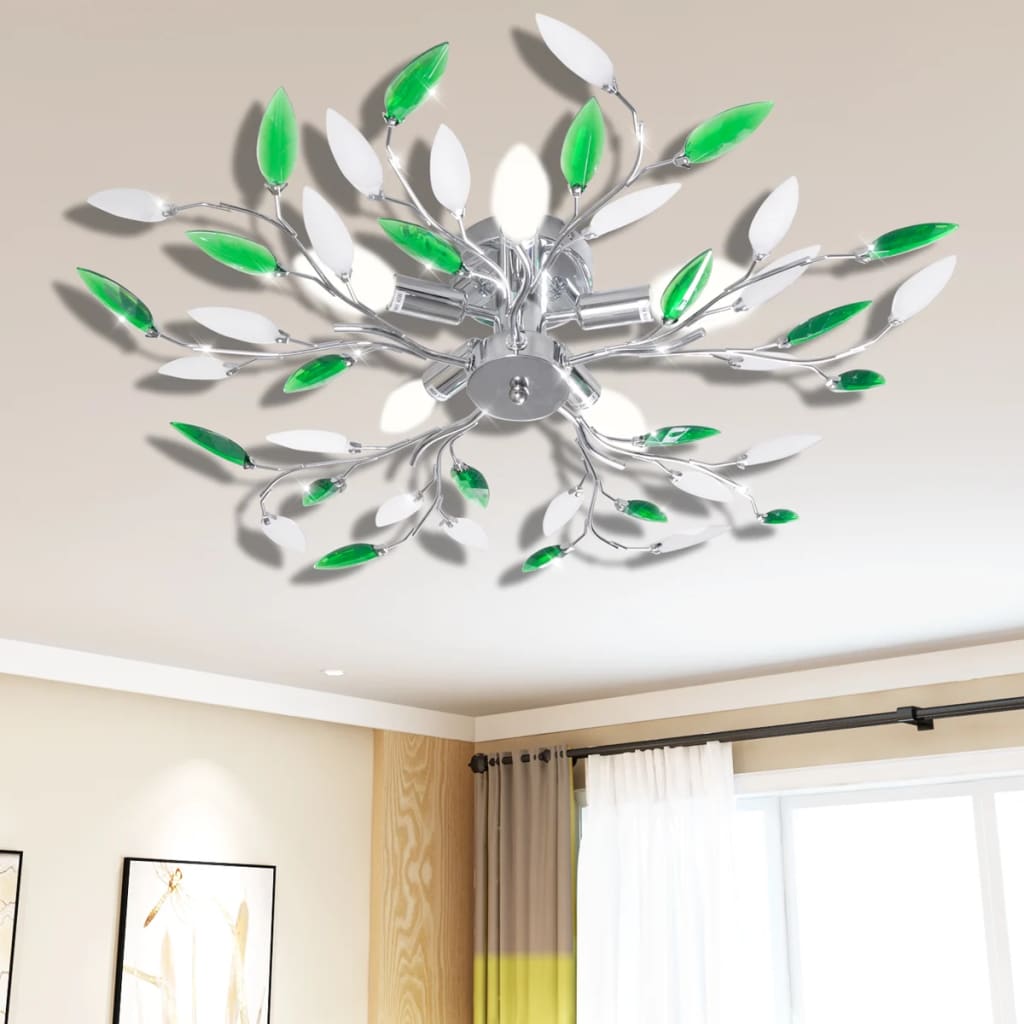 Grønn og hvit taklampe med armer av akryl E14 x 5 pærer