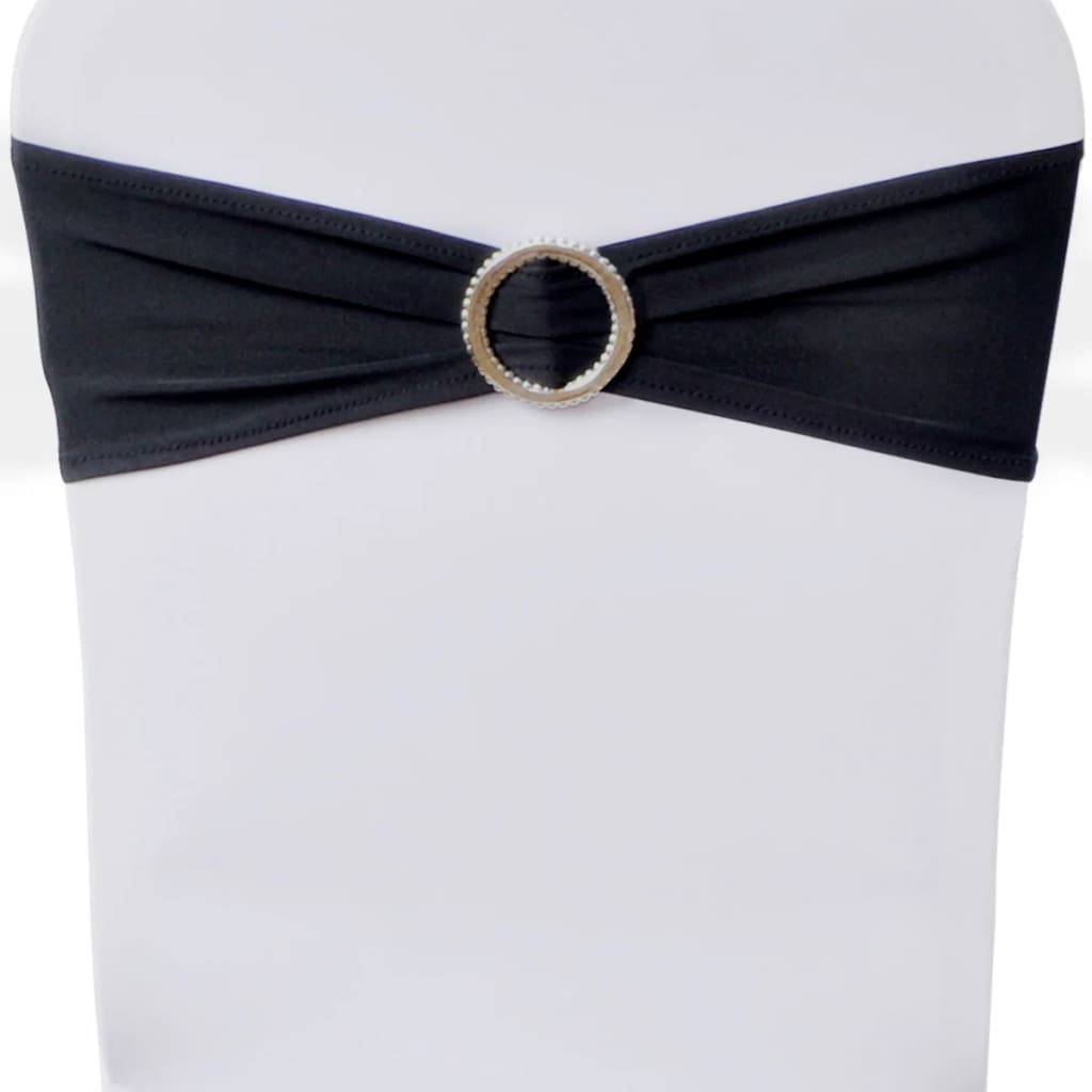 25stk Svarte Elastiske Dekorative Stolbånd med Diamantspenne