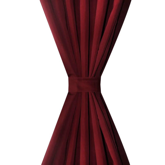 2stk Bordeaux Micro-Sateng Gardiner med Sløyfer 140 x 225 cm