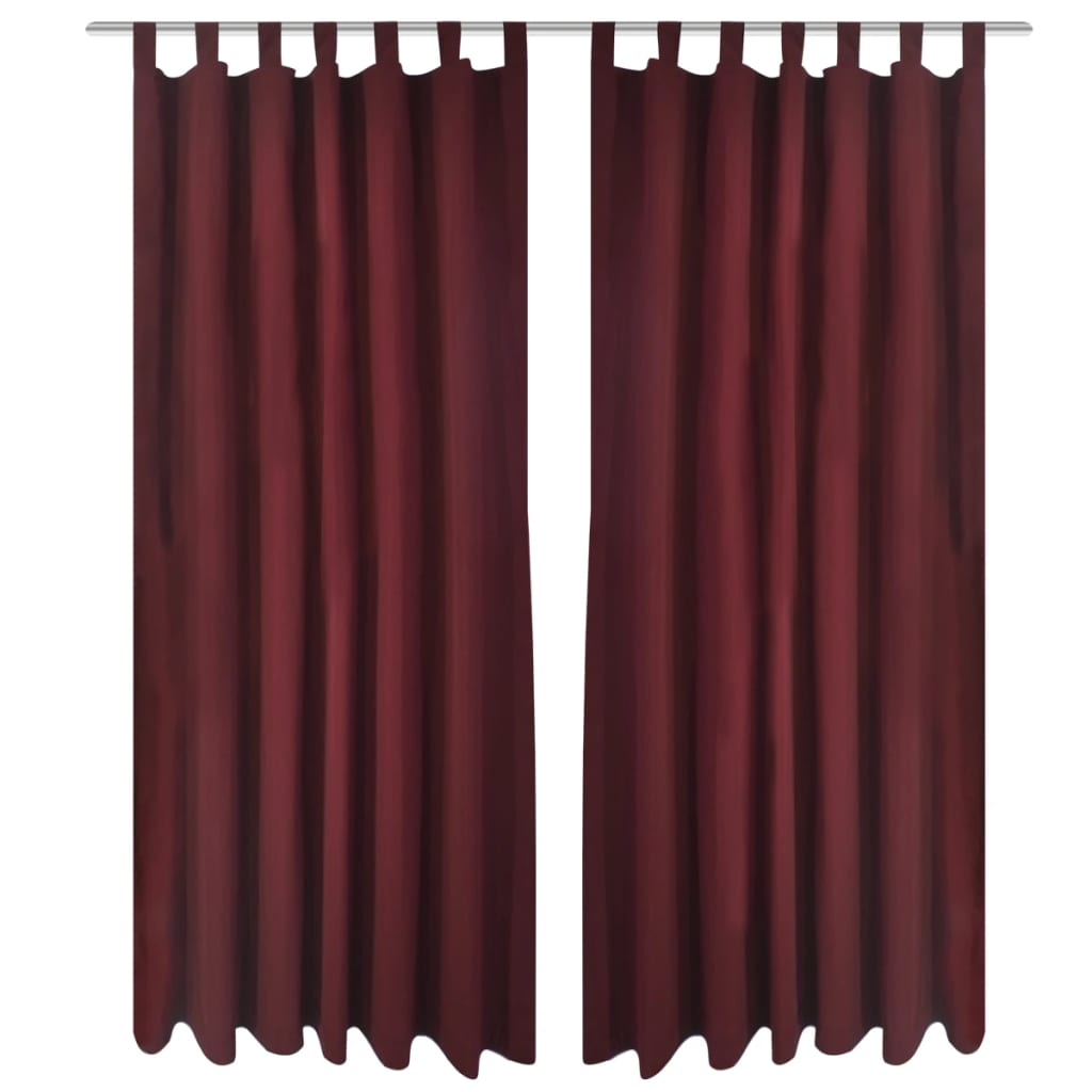 2stk Bordeaux Micro-Sateng Gardiner med Sløyfer 140 x 245 cm