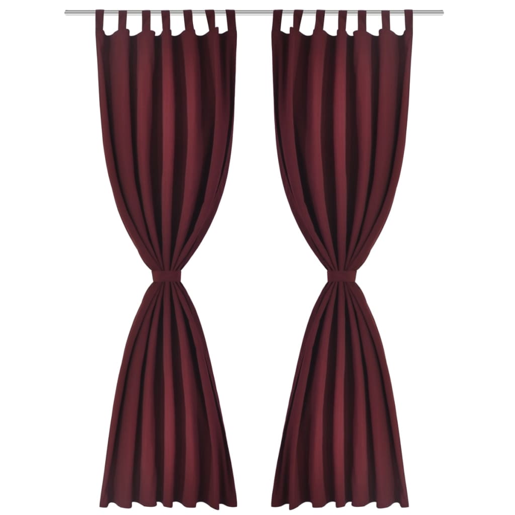 2stk Bordeaux Micro-Sateng Gardiner med Sløyfer 140 x 245 cm