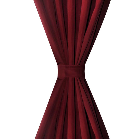 2stk Bordeaux Micro-Sateng Gardiner med Sløyfer 140 x 245 cm