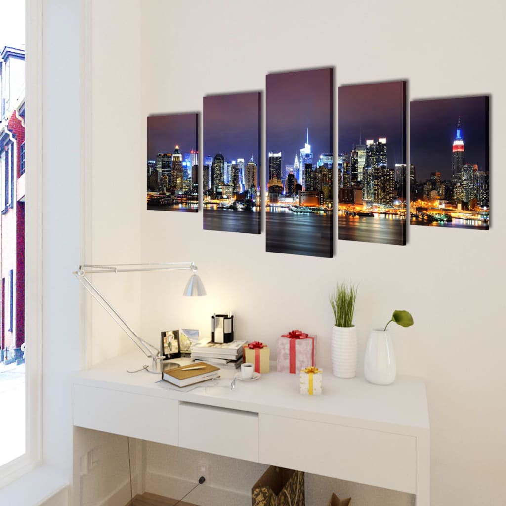 Kanvas Flerdelt Veggdekorasjon New York Horisont 200 x 100 cm