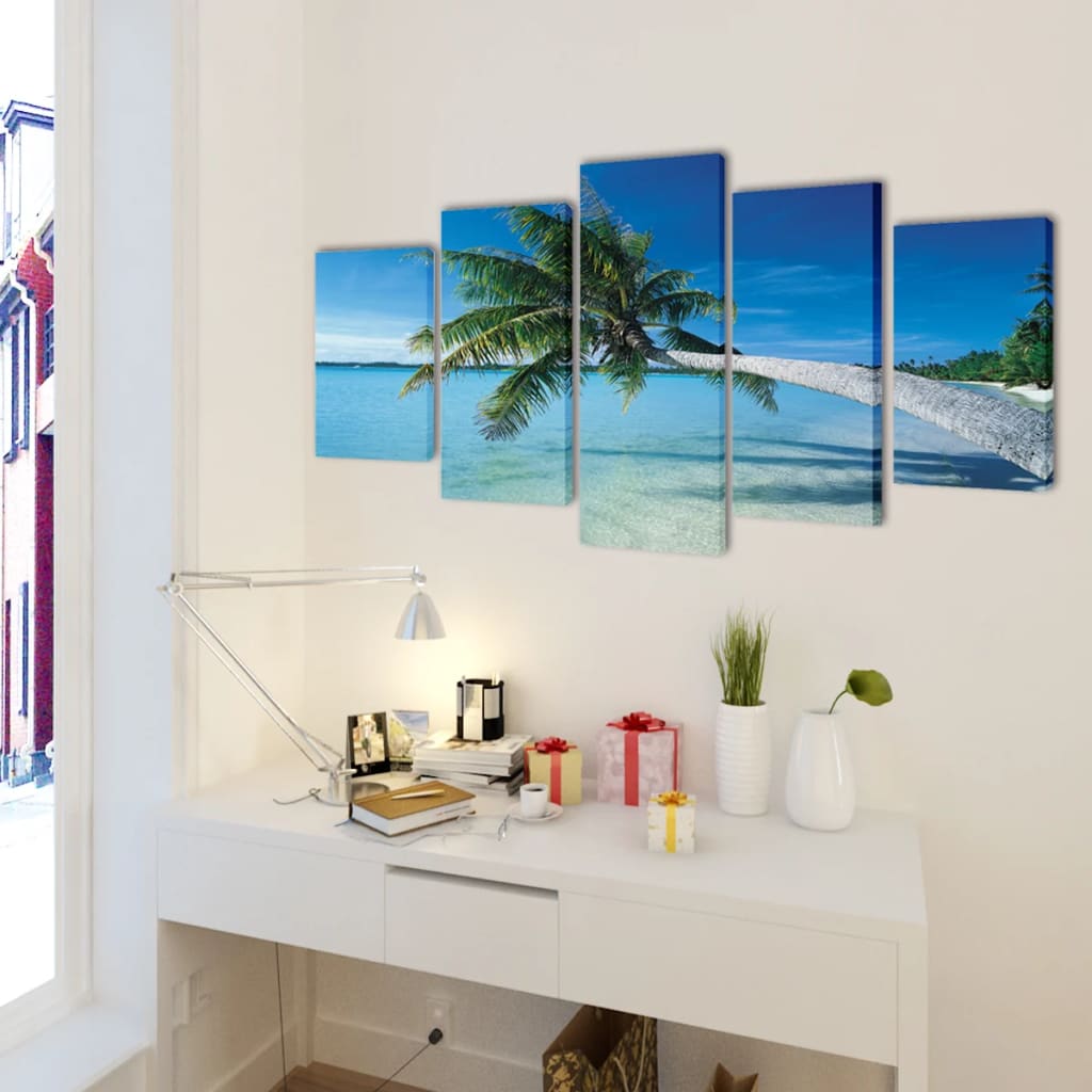 Kanvas Flerdelt Veggdekorasjon Sandstrand med Palmetre 200 x 100 cm