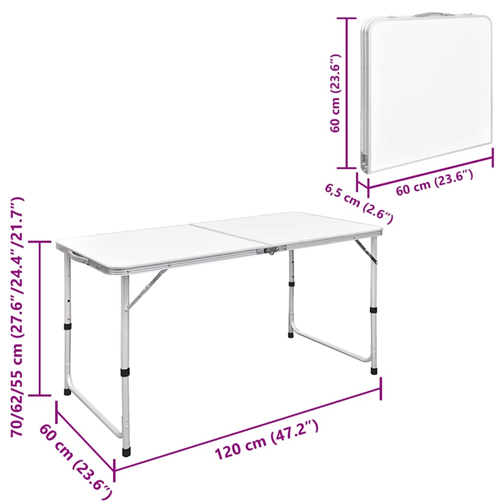 Sammenleggbart campingbord høydejusterbar aluminium 120x60 cm vidaXL