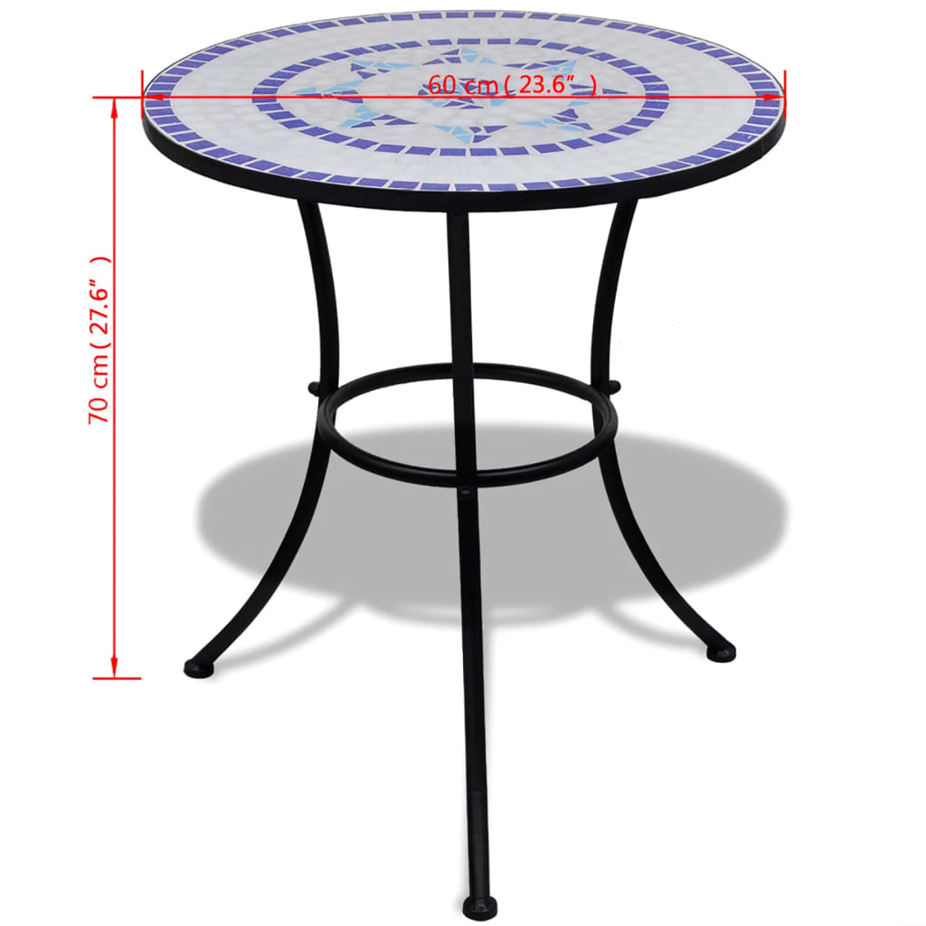 Bistrobord blå og hvit 60 cm mosaikk