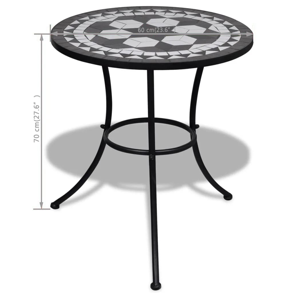 Bistrobord svart og hvitt 60 cm mosaikk