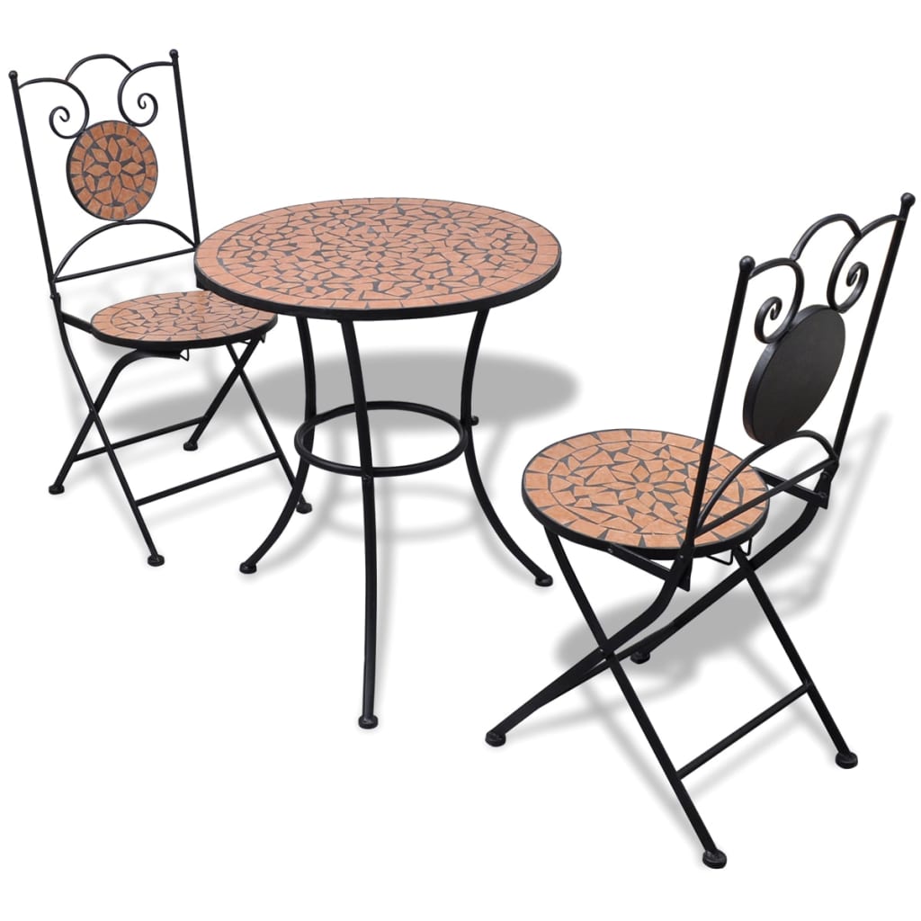 Bistrosett med keramikkfliser 3 deler terrakotta